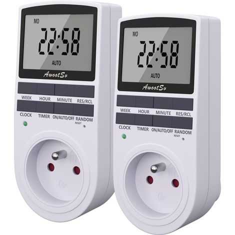 Prise Programmable Digitale Minuterie Numérique Journalier/Hebdomadaire Programmateur Prise Electrique avec Ecran LCD et Mode Aléatoire (2 Pack) (1/5)
