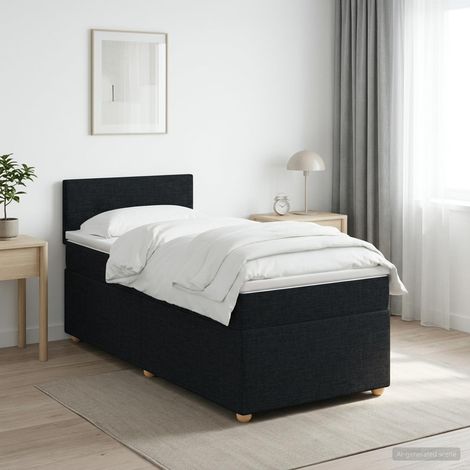 Cama box spring con colchón con cabecera Negro 90 x 200 cm Tela (1/5)
