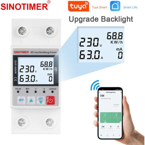 Compteur d'énergie WiFi 63A – Protection sous tension et fuite – Commande vocale Smart Life – Écran LCD – Programmation automatique (1/5)