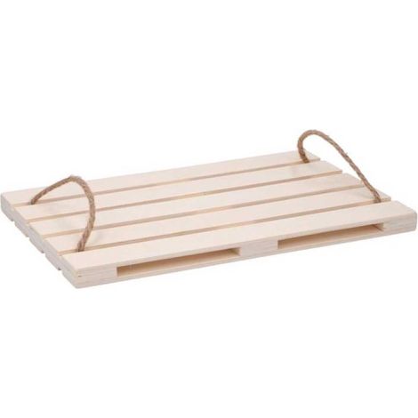 Vassoio Tagliere Forma Pedana Pallet in Legno con Manici Corda Aperitivo 36x24cm
