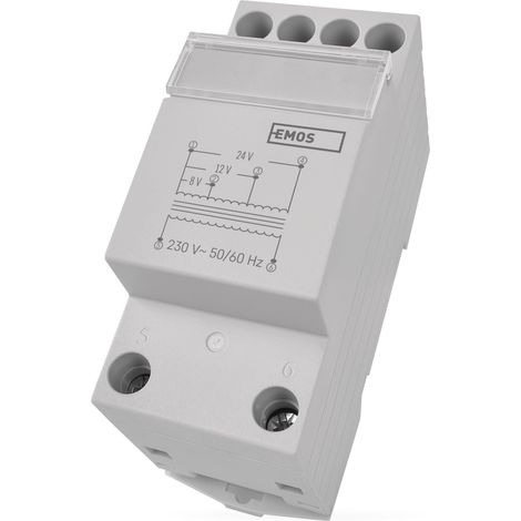 EMOS - Trasformatore per campanello a 2 fili - Trasformatore universale 8 V, 12 V, 24 V - Convertitore di tensione bianco compatibile con campanello P57101, P57102 - cablato, 0,3 A (8W) (1/4)