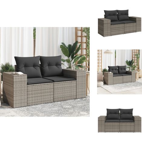 Canapé de jardin 2 places avec coussins gris résine tressée - Canapé De Jardin - Salon De Jardin - Meuble De Jardin - Résine Tressée - Rotin Artificiel (1/5)