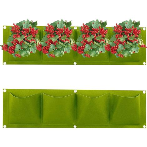 Hängende Blumentöpfe, 2er-Set, vertikale Wandblumentöpfe mit 4 Taschen, Pflanzsäcke, Blumenbehälter für vertikale Begrünung, Aufbewahrungssäcke, Pflanzsäcke (grün).