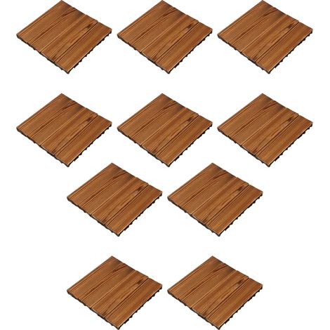 Lot de 10 dalles de sol en bois résistant à la corrosion, à emboîter, pour terrasse ou balcon extérieur.