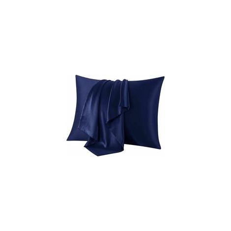 Taie d'oreiller 100 % soie, pour cheveux et peau, deux ctés 21 Momme Taie d'oreiller en soie de mère 600 fils au pouce carré doux et respirant (bleu marine, standard : 51 x 66 cm, 1 pièce) (1/5)