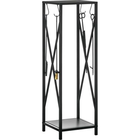 Kaminholzhalter – Kaminholzhalter – Multifunktionales Zubehör, Maße: 34 x 34 x 111 cm (L x B x H), Schwarzes Metall – Crezuo