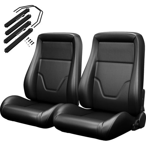 2PC Universal Bucket Racing Seats Stitch PVC Leather Reclinable Carbon Look Leather With Adjustor Slider(Not Including Seat Bracket ) 1 box of 2 pieces