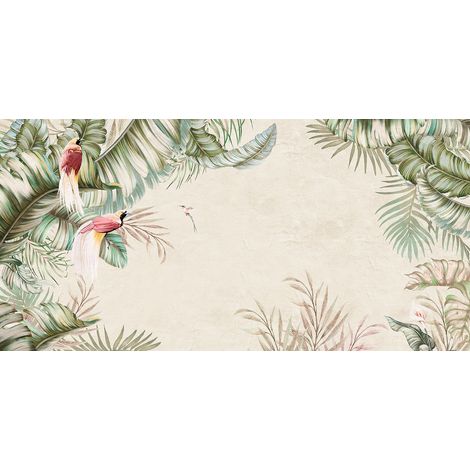 Papier peint panoramique - Feuilles Oiseaux - 130 cm x 64 cm (1/2)