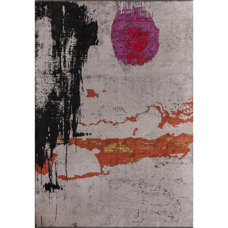 Tapis kilim tissé en coton 160x230 gris et orange rectangle motif abstrait (1/5)