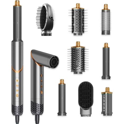 Brosse Soufflante 8 en 1, Air Styler Flexible avec Brosse Chauffante Brushing, Diffuseur et Boucleur, Outil de Coiffure pour Ondulations, Lissage, Volume, Brush, Voyage et Coffret Cadeau (1/5)
