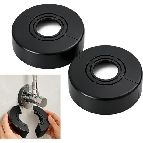 Lot de 2 Rosace Mitigeur Douche 3 Tailles en 1, Rosace Robinet Divisée pour Ø 21 mm/26 mm/33 mm, Cache Tuyau pour Radiateur, Robinet de Douche, Installation Facile, Chrome (Noir,60 x 20 mm) (1/5)