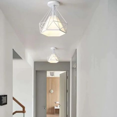 U-do 2Pcs Plafonnier Industrielle - Cage forme Diamant - E27 Avec housse en tissu - Blanc (1/4)