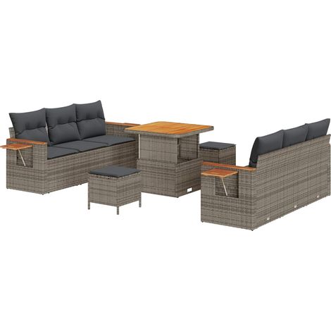 Maison Exclusive - Gartensofa-set 9 pcs Grau Poly-Rattan