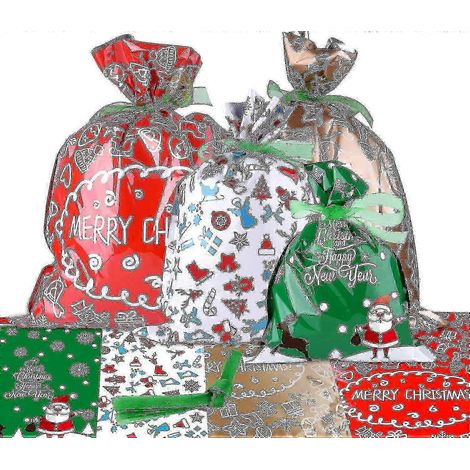 Sacs cadeaux de Noël assortis avec rubans pour emballer (1/4)
