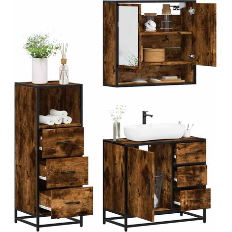 Set de muebles baño 3 pzas madera contrachapada roble ahumado vidaXL (1/5)