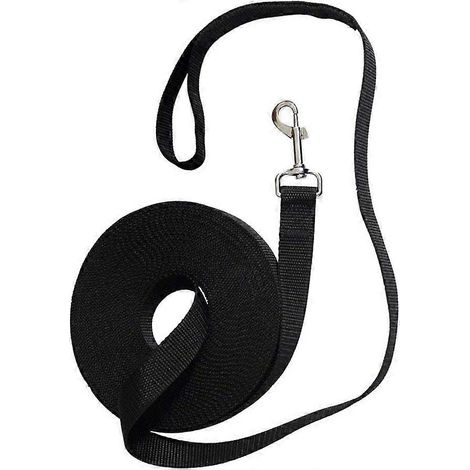 1 laisse d'entraînement extra longue pour chiens de petite, moyenne et grande taille, idéale pour l'éducation, le jeu, le camping ou le jardinage (noire), version européenne. (1/5)
