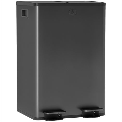 Poubelle double compartiment 2x28L en acier inoxydable noir – Fermeture douce (1/5)