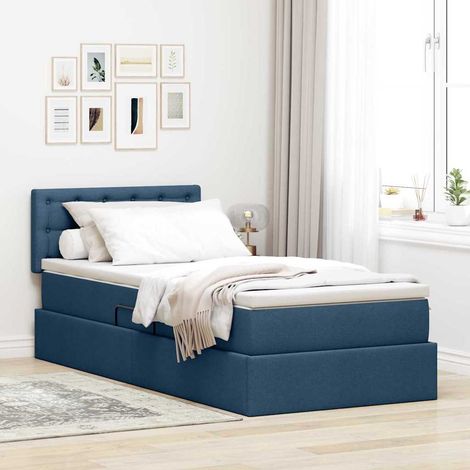 Cama con almacenamiento y colchón con cabecera Azul 90 x 190 cm