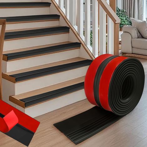 5m Profilé de Nez de Marche Autocollant - Protection des Bords D'Escalier - En Caoutchouc de Silicone AntidéRapant - pour L'IntéRieur Et L'ExtéRieur - en Forme de L - Noir (1/5)