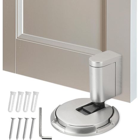 Silent Mechanical Door Stopper, Mechanical Door Block, Metal Door Retainer Without Perforation, Self Adhesive and Adjustable for Indoor, Floor and Wall (Silver) (1/5)