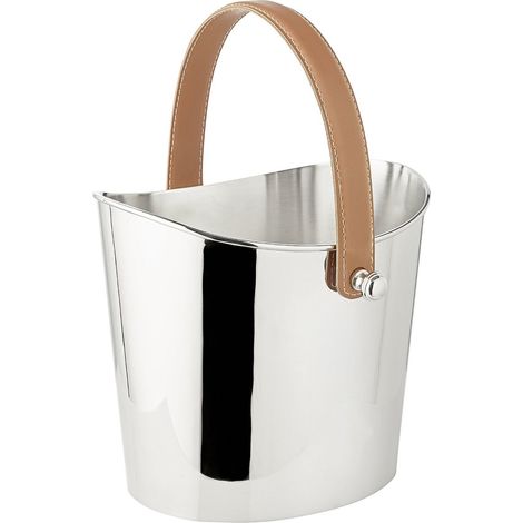 Seau à glace et rafraîchisseur à vin en acier nickelé, poignée en cuir marron, hauteur 23 cm - PANGIVO (1/3)