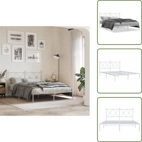 Letto con supporto schiena - vidaXL Giroletto con Testiera Metallo Bianco 140x200 cm - Letto con doghe in metallo