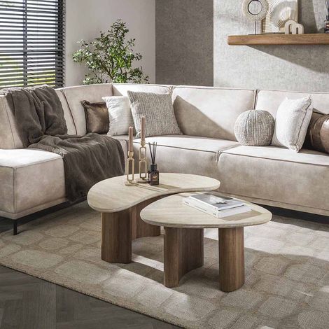 Tables basses en bois massif et céramique Julietta (lot de 2) (1/5)