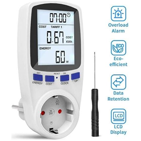 Testeur et détecteur de tension, grand écran LCD, protection contre les surcharges 3680W, compteur intelligent avec 7 modes, avec un tournevis (1/4)