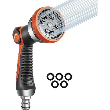 Pistolet d'Arrosage de Jardin,Pistolet Haute Pression pour Tuyau Arrosage avec 10 Modes d'Arrosage,Réglable et Haute Pression,pour Pelouse,le Lavage de Voiture et les Douches des Animaux(Orange) (1/5)