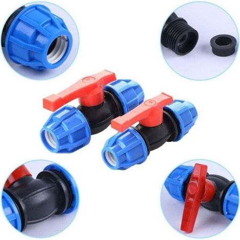 Vanne À Boisseau Sphérique - Polyéthylène PE - Pour Tuyaux 20 mm Et 25 mm - Installation Sans Outils - Lot De 2 Pièces (1/4)