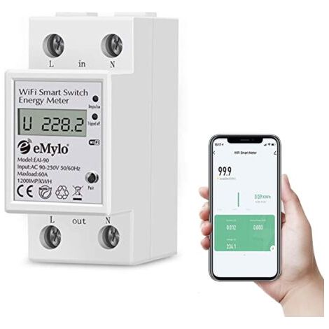 Compteur d'énergie numérique monophasé 60A 90 250V AC 50Hz Compteur d'énergie monophasé WiFi Rail DIN Compteur d'énergie électronique grand public Compteur d'énergie Watt KWh Compteur monophasé (1/5)