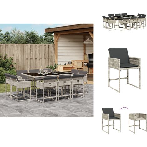 11-tlg. Garten-Essgruppe mit Kissen Hellgrau Poly Rattan - Gartenmöbel - Essgruppe - Gartenset - Outdoor Möbel - Terrassenmöbel (1/5)