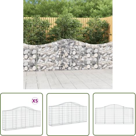 The Living Store Paniers à gabions arqués 5 pcs 200x30x80/100 cm Fer galvanisé - Panier À Gabions - Mur De Gabion - Gabion - Clôture Jardin - Décoration Jardin (1/5)