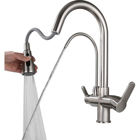 Single Handle Kitchen Faucet Kitchen Sprayer Brass 3 Way Kitchen Faucets Drinkable Hot and Cold Water 2 Handle Swivel Spout Water Filter Brushed Nickel Kitchen Sink Faucet Mixer Tap Drawing (1/5)