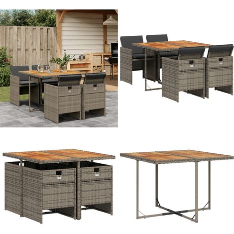 5-tlg. Garten-Essgruppe mit Kissen Grau Poly Rattan - Gartentisch - Gartenmöbel Set - Outdoor Möbel - Esstisch - Gartenstühle - Home & Living (1/5)