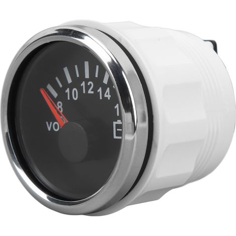 52-mm-DC9-32-V-Bootsvoltmeter mit farbig hintergrundbeleuchteter Nadel für Wohnmobile, Yachten, Fischerboote und Schiffe – schwarzes Zifferblatt, silberner Ring (1/5)
