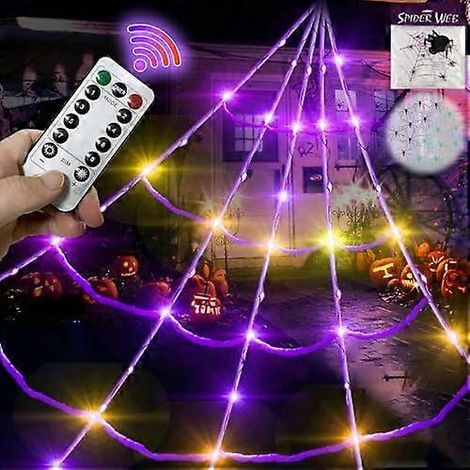 Halloween-Lichterkette in Form eines dreieckigen Spinnennetzes, 5 m lang, 250 einzelne violette LEDs, 8 Leuchtmodi, wasserdicht mit Fernbedienung (1/5)