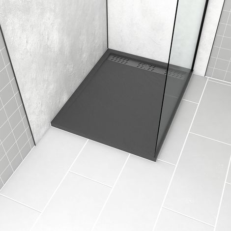 Plato de ducha en acrílico Gris Efecto Piedra 80x100x4cm - Rejillas Cromo y Gun Metal - METEORA