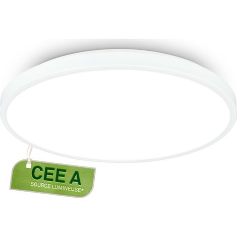 Plafonnier LED, source lumineuse, 17,1W à 3900lm, lumière blanche neutre, décor aluminium, lustre salon, chambre, luminaire plafonnier, cuisine, 38x6 cm, blanc (1/5)