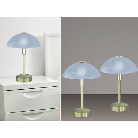 2er Set LED Tischleuchten dimmbar, Messing mit Glasschirm, Höhe 30cm (1/5)