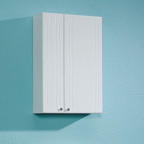 Badezimmer Hängeschrank in weiß mit weiß Hochglanz NEMI-66, B/H/T: ca. 50/75/20 cm (1/4)