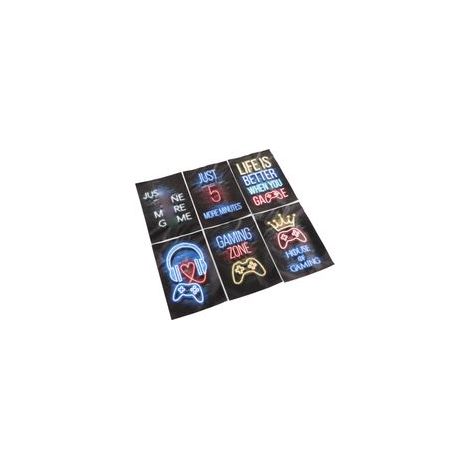 Lot de 6 posters néon gaming 20x30cm, décoration murale colorée sur toile pour chambre de garçon (1/5)