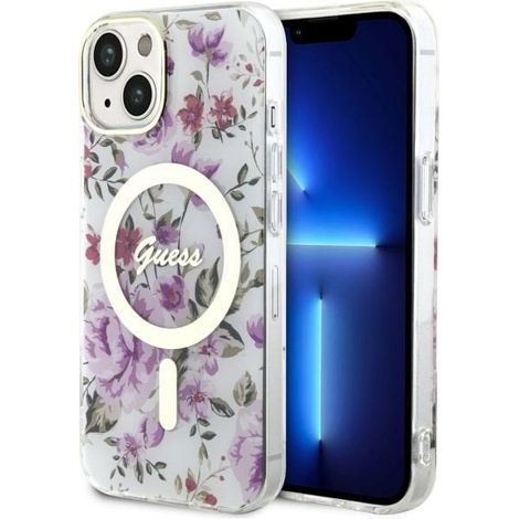 Funda rígida transparente Guess GUHMP14MHCFWST para iPhone 14 Plus/15 Plus de 6,7 pulgadas con diseño floral y MagSafe. (1/5)