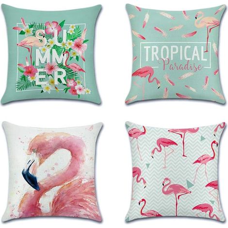 Housse de Coussin Géométrie Plante Tropicale Flamingo Taie d'oreiller pour Canapé Maison Salon Chambre Décoration D'intérieur,45x45cm,Ensemble de 4 pièces(Flamant Rose) (1/4)