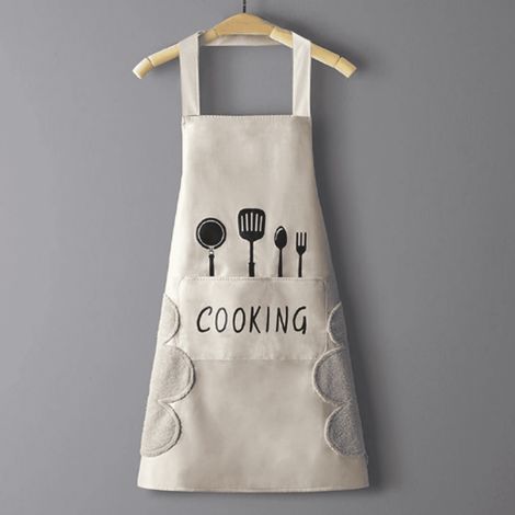 Tablier Cuisine - PVC Imperméable - Poche Large - Serviettes Intégrées en Velours Corail - Taille Unique 65 x 72 cm - Pour Cuisiner à Domicile (1/5)