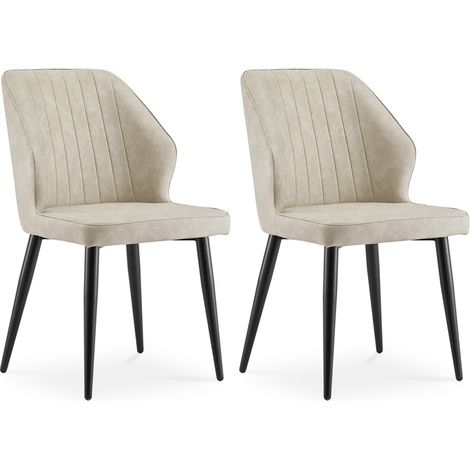 Faux Leather Dining Chairs Set of 2 Upholstered Kitchen Chairs with Padded Back and Metal Legs Cream Chair for Dining Room Living Room Lounge Corner (1/5)