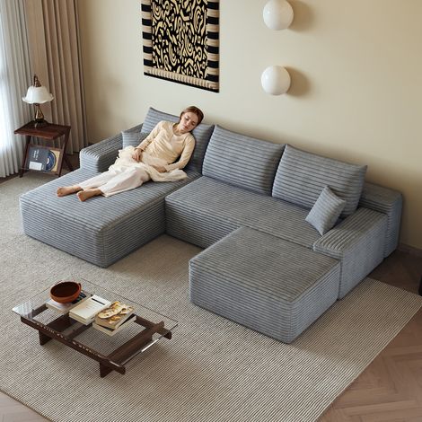 Sofá esquinero modular sin estructura de 270 cm con chaise longue en forma de L, sofá modular moderno con asiento profundo, no requiere montaje, sofás de compresión para sala de estar, dormitorio, apa (1/5)