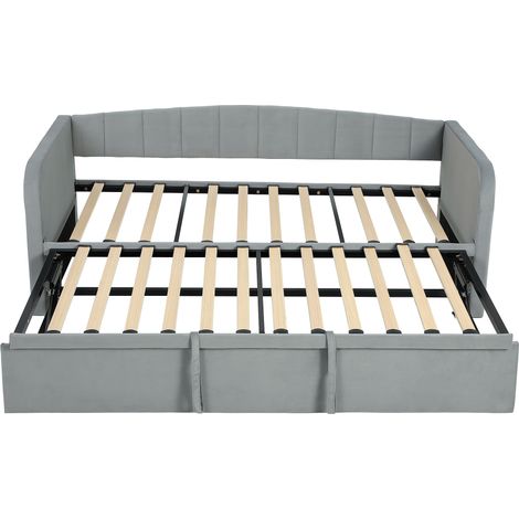 Divano Letto 3 in 1 Lettino Estraibile 205x186x75 cm Convertibile in Letto Matrimoniale in Legno e Poliestere Grigio Chiaro (1/5)