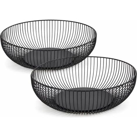 Lot de 2 corbeilles à fruits en métal fil de fer noir, 28×8 cm. Paniers ronds design moderne, résistants à la rouille. Idéaux comme (1/5)