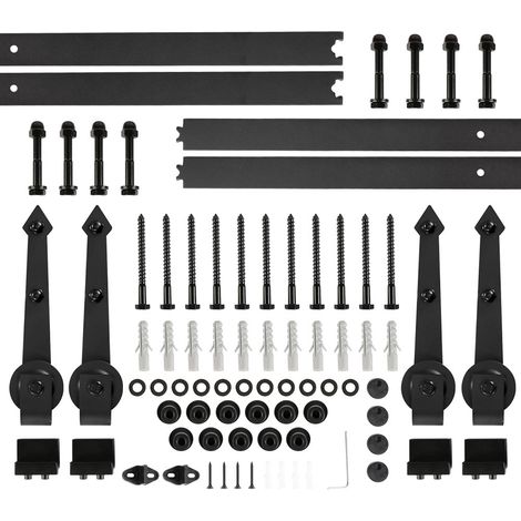 3,66 M Kit de riel para puerta corrediza, acero al carbono negro - Forma de espada - Puerta doble (1/5)